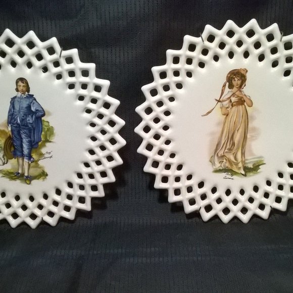 Vintage Pair Stunning Blue Boy & Pinkie Plates - Picture 12 of 15